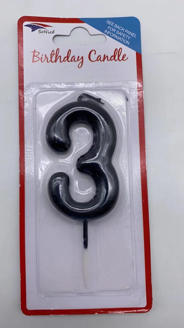 Metallic Birthday Number Candle black 3