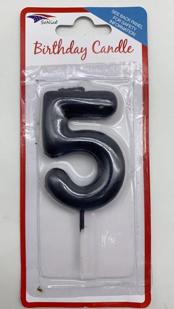 Metallic Birthday Number Candle black 5