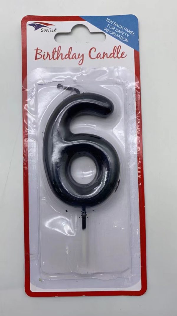 Metallic Birthday Number Candle black 6