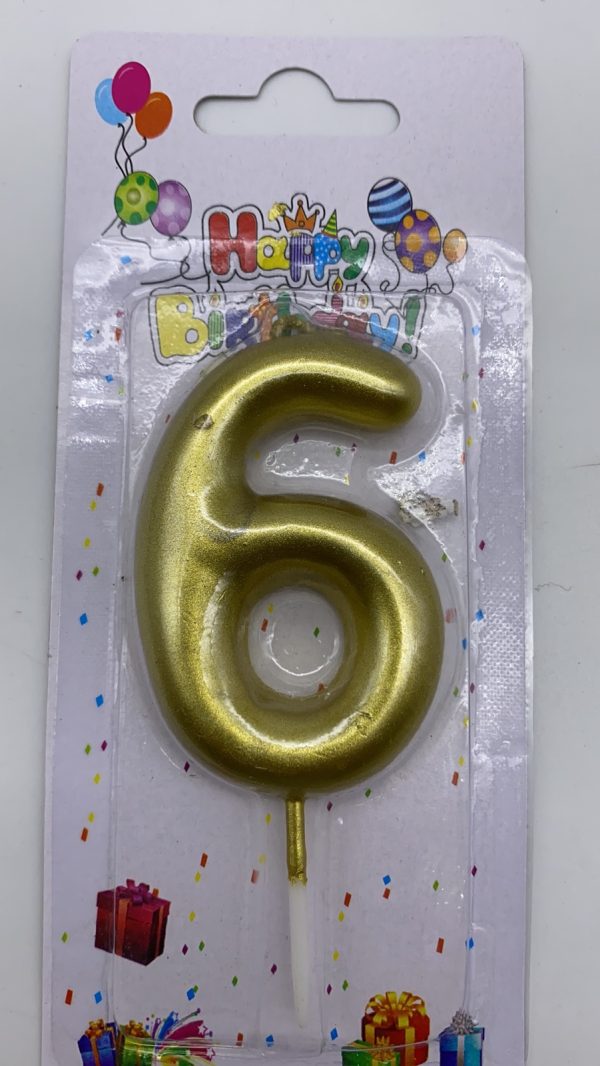 Metallic Birthday Number Candle gold 6