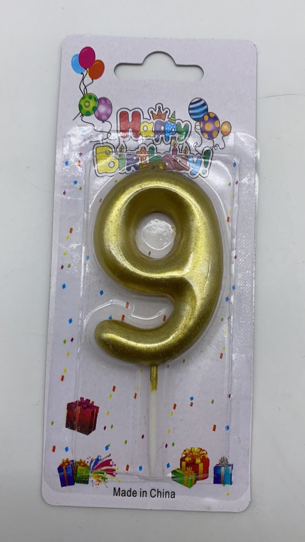 Metallic Birthday Number Candle gold 9