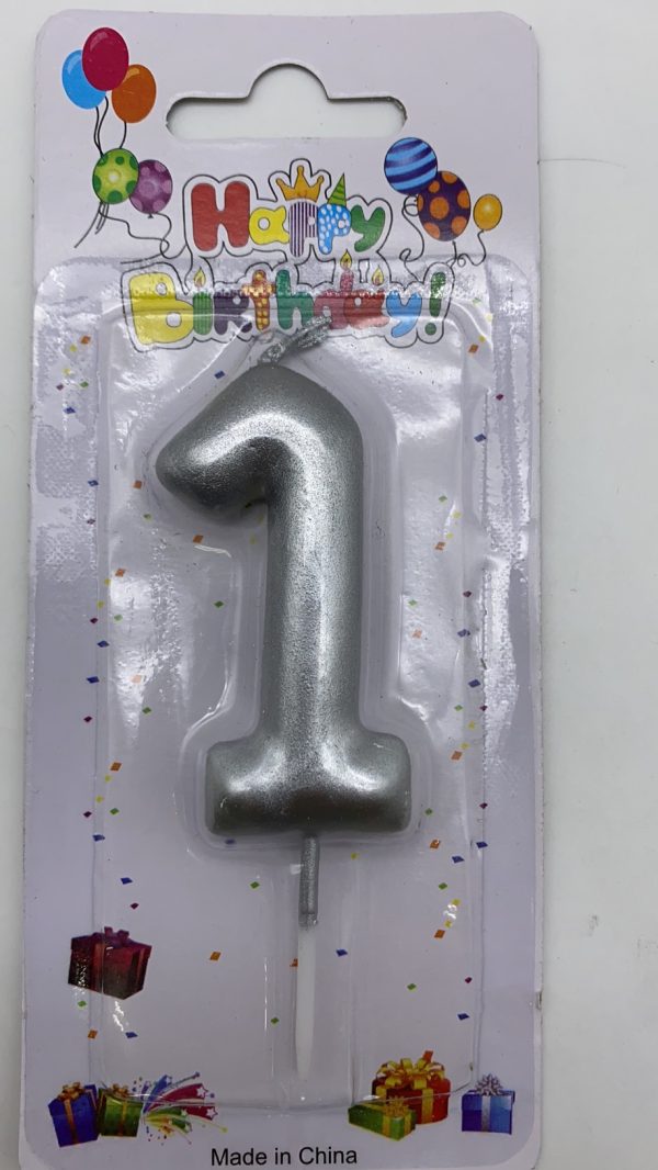 Metallic Birthday Number Candle silver 1