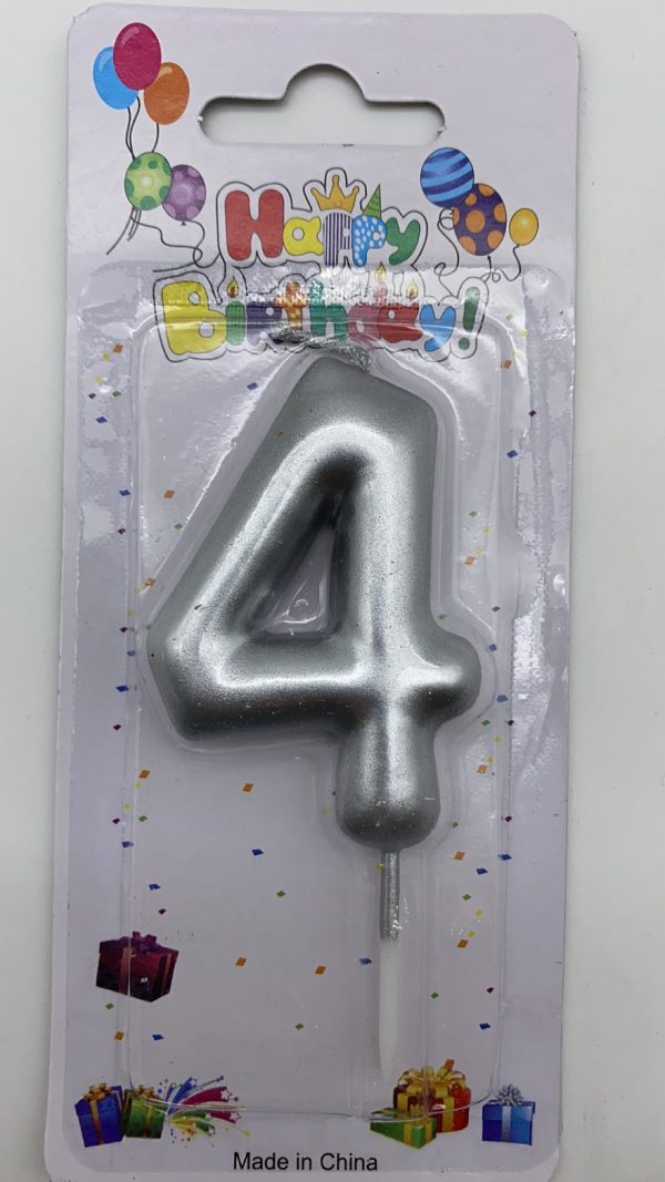 Metallic Birthday Number Candle silver 4