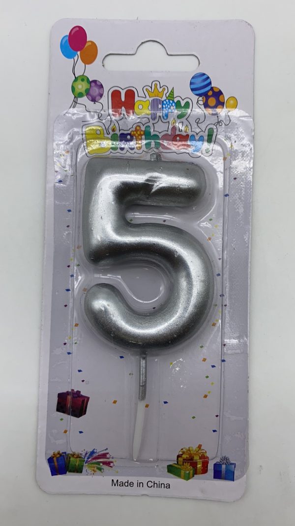 Metallic Birthday Number Candle silver 5