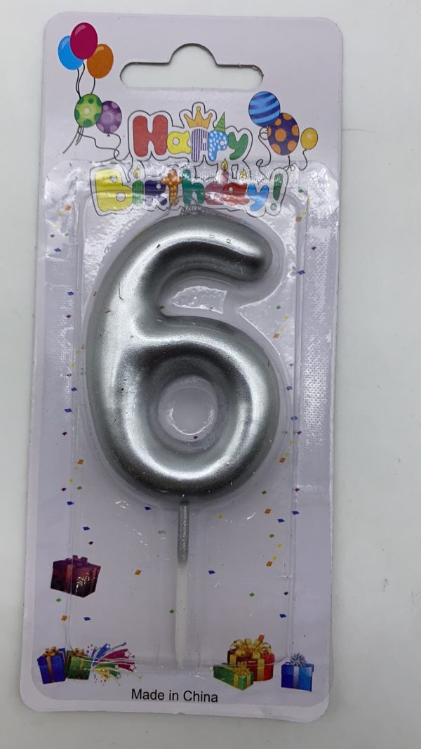 Metallic Birthday Number Candle silver 6