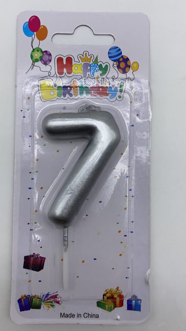 Metallic Birthday Number Candle silver 7