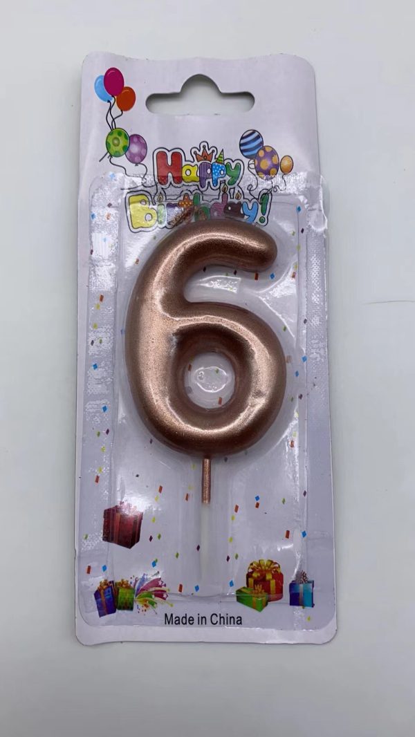 Metallic Birthday Number Candle rose gold 6