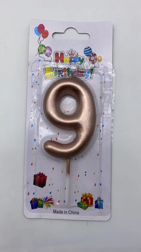 Metallic Birthday Number Candle rose gold 9