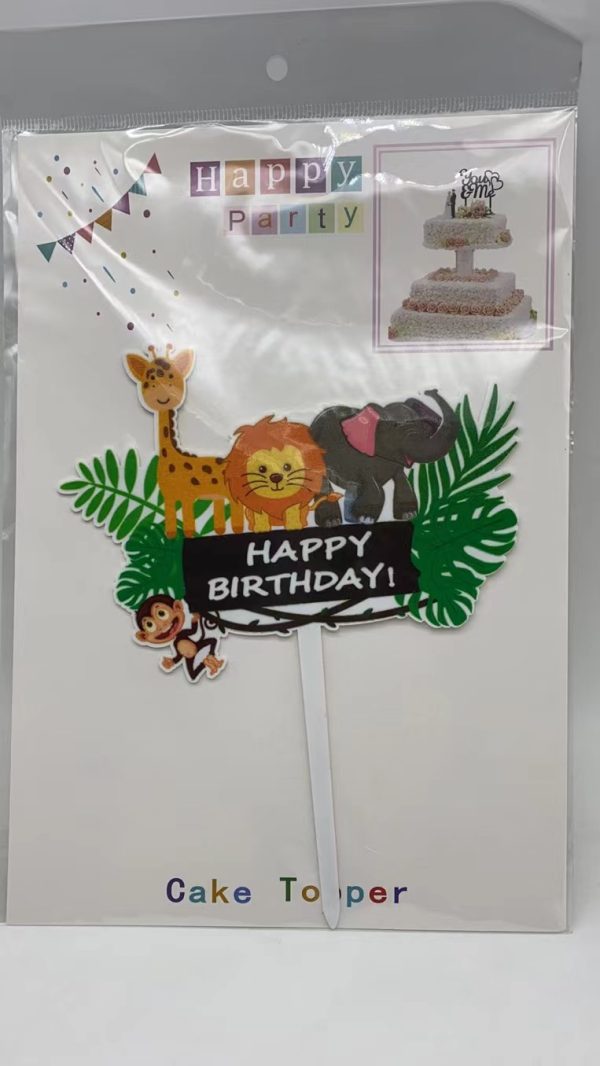 Themed Acrylic Cake Topper Happy Birthday, Safari