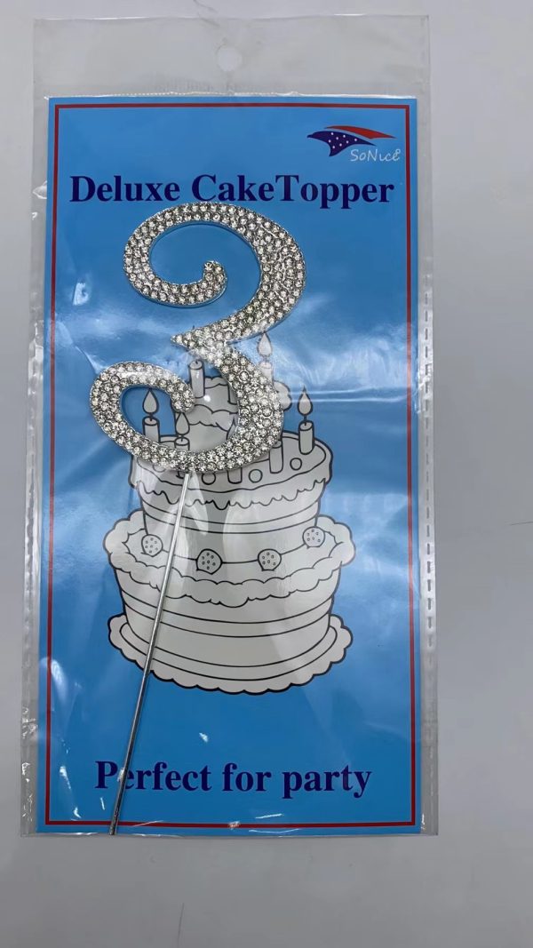 Rhinestone Cake Topper Silver Number 3