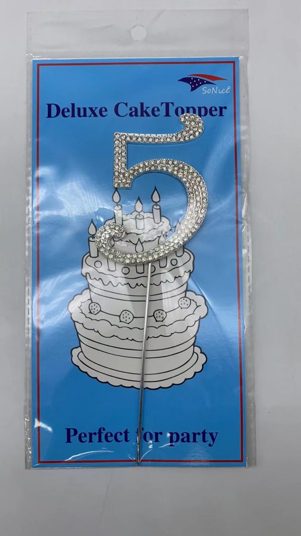 Rhinestone Cake Topper Silver Number 5