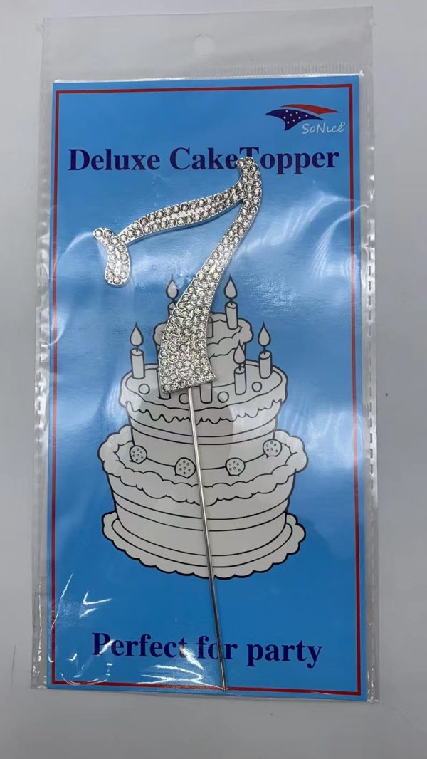 Rhinestone Cake Topper Silver Number 7