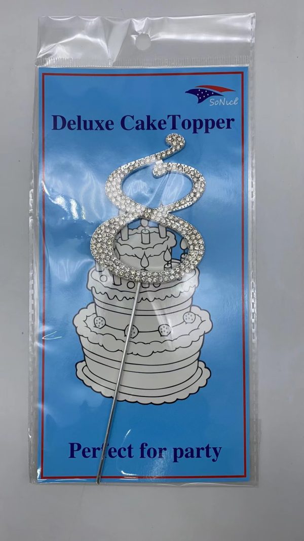 Rhinestone Cake Topper Silver Number 8