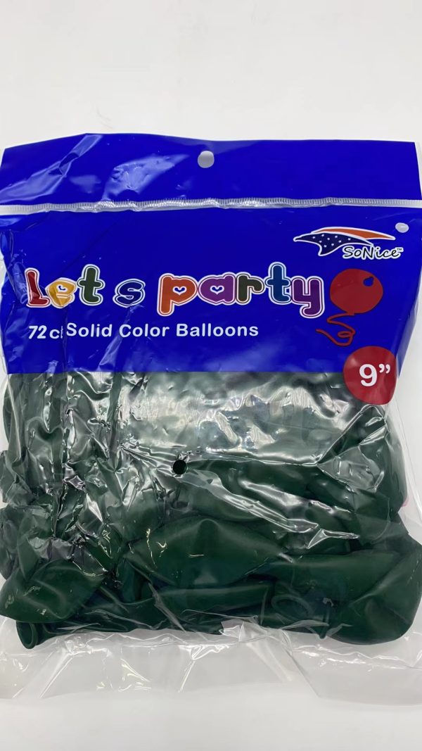 9" Latex Balloons 72 pcs, emerald