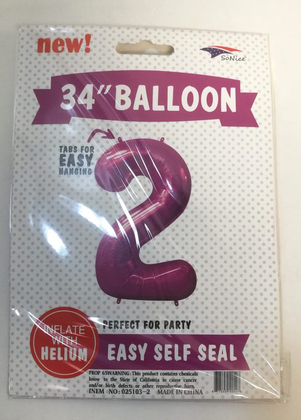 34" FOIL BALLOON  Fuchsia NUMBER 2