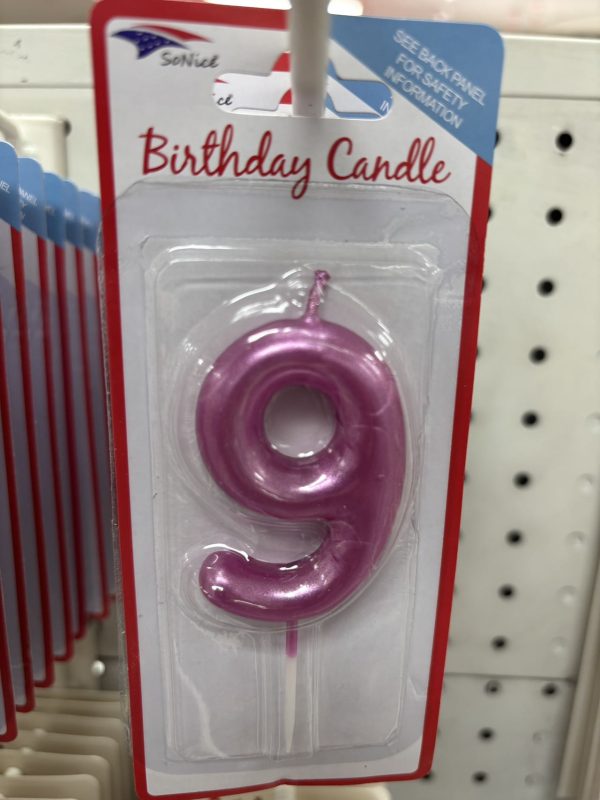 Metallic Birthday Number Candle Fuchsia 9