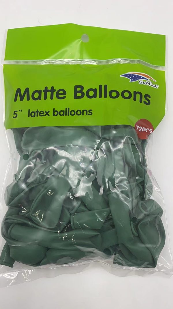 5″ Latex Balloons 72pcs, matte bean green