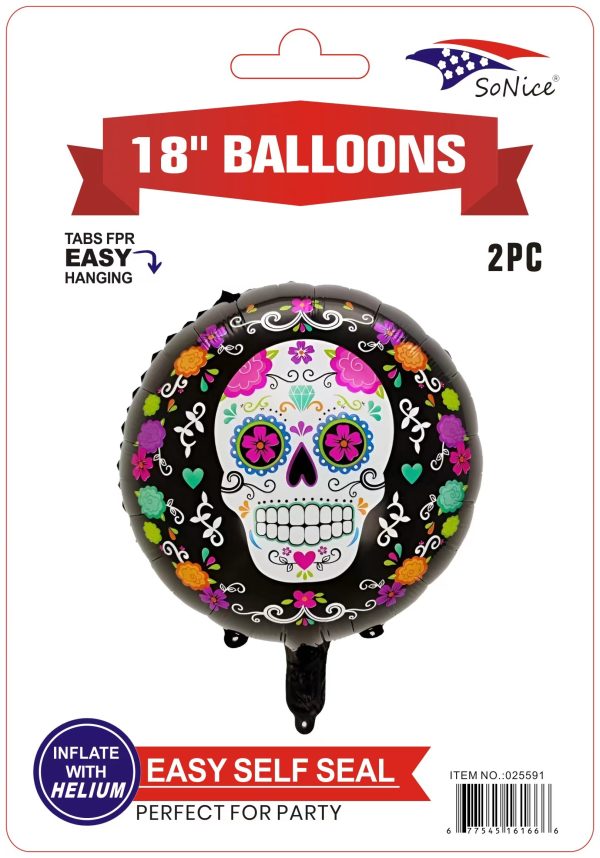 Themed Mylar Balloon 2pcs Skull Day of dead