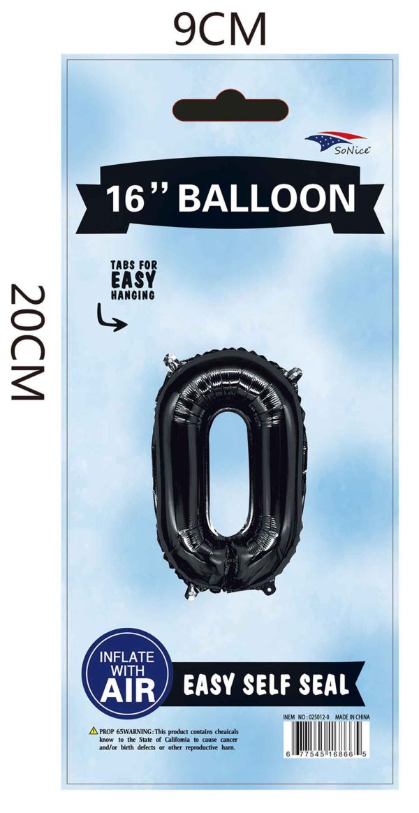 16" Foil Balloons Black Letter A to Z, Number 0 to 9