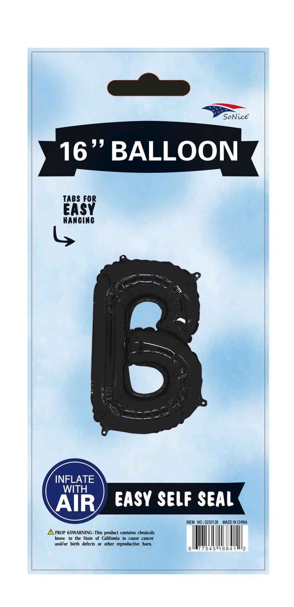 16" Foil Balloons Black Letter A to Z, Number 0 to 9