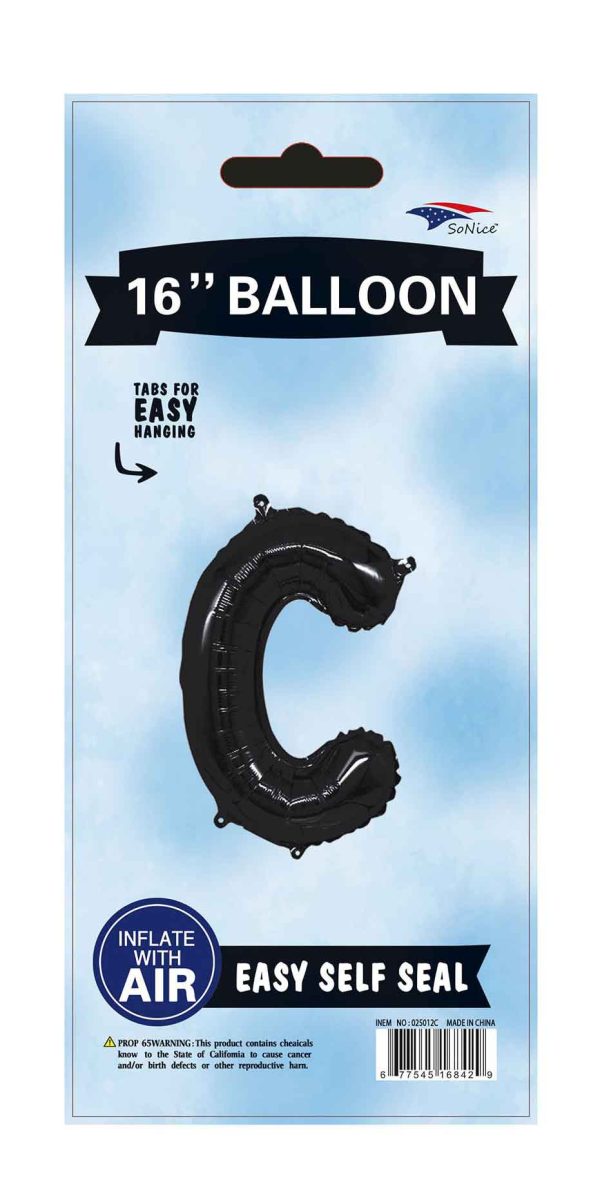 16" Foil Balloons Black Letter A to Z, Number 0 to 9