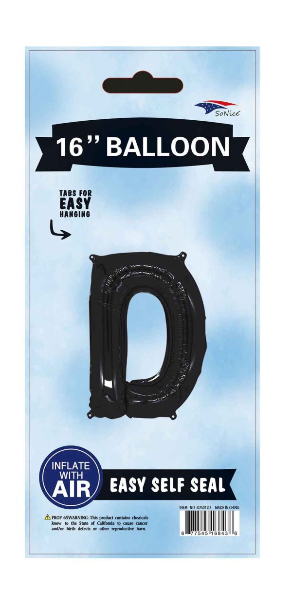 16" Foil Balloons Black Letter A to Z, Number 0 to 9