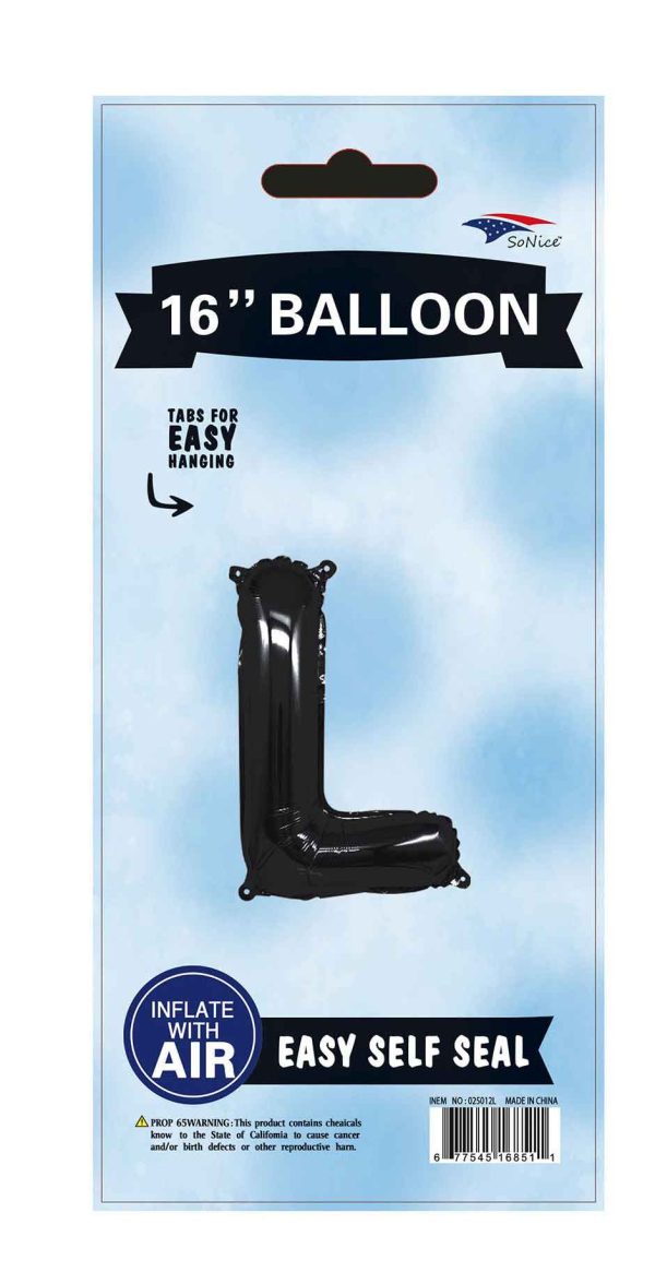 16" Foil Balloons Black Letter A to Z, Number 0 to 9