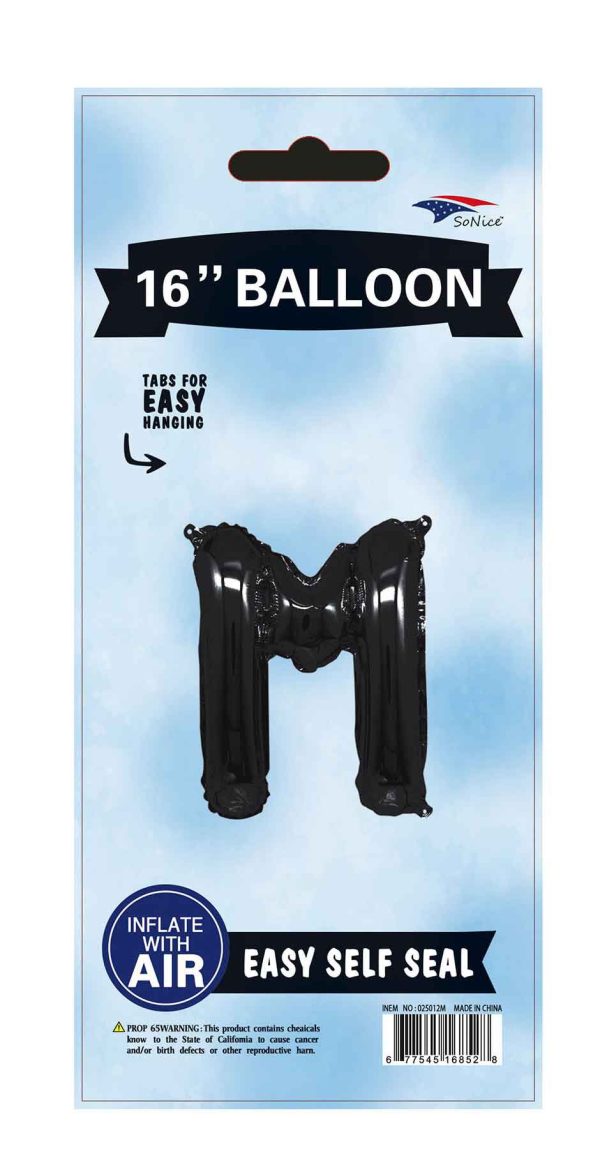 16" Foil Balloons Black Letter A to Z, Number 0 to 9