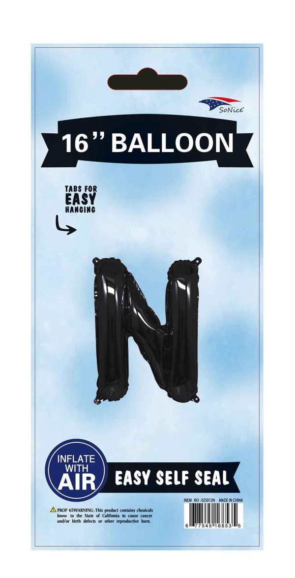 16" Foil Balloons Black Letter A to Z, Number 0 to 9