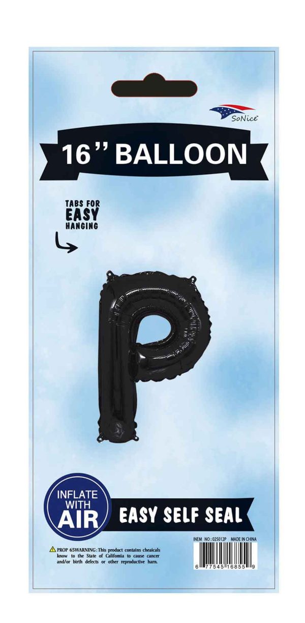 16" Foil Balloons Black Letter A to Z, Number 0 to 9