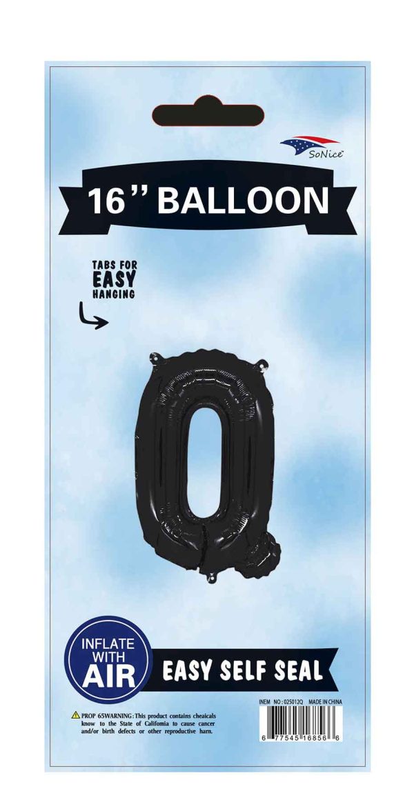 16" Foil Balloons Black Letter A to Z, Number 0 to 9