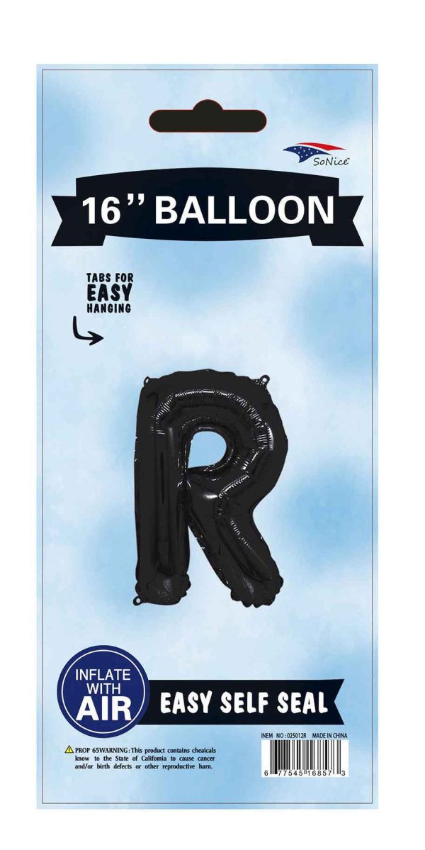 16" Foil Balloons Black Letter A to Z, Number 0 to 9