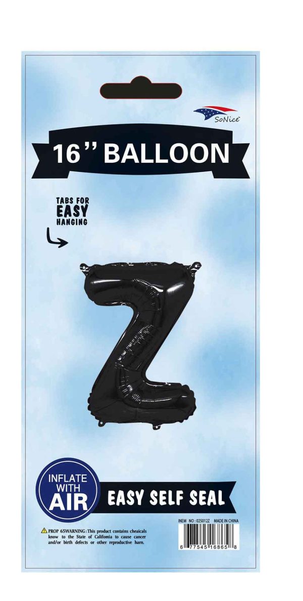 16" Foil Balloons Black Letter A to Z, Number 0 to 9