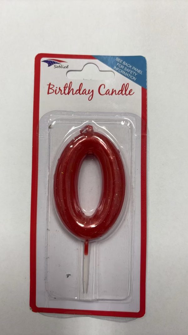 Metallic Birthday Number Candle Red 0