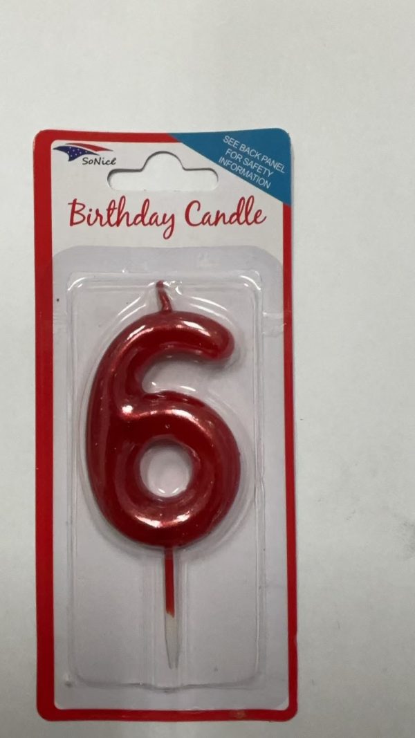 Metallic Birthday Number Candle Red 6