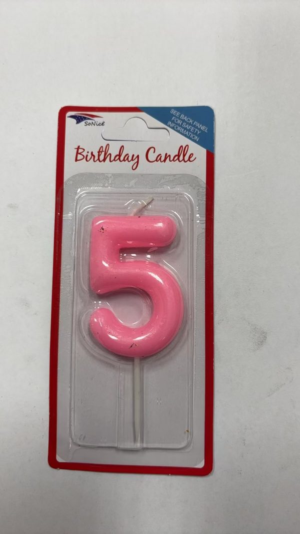 Metallic Birthday Number Candle light pink 5