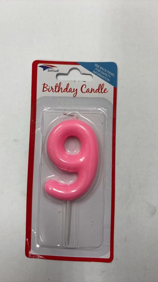 Metallic Birthday Number Candle light pink 9