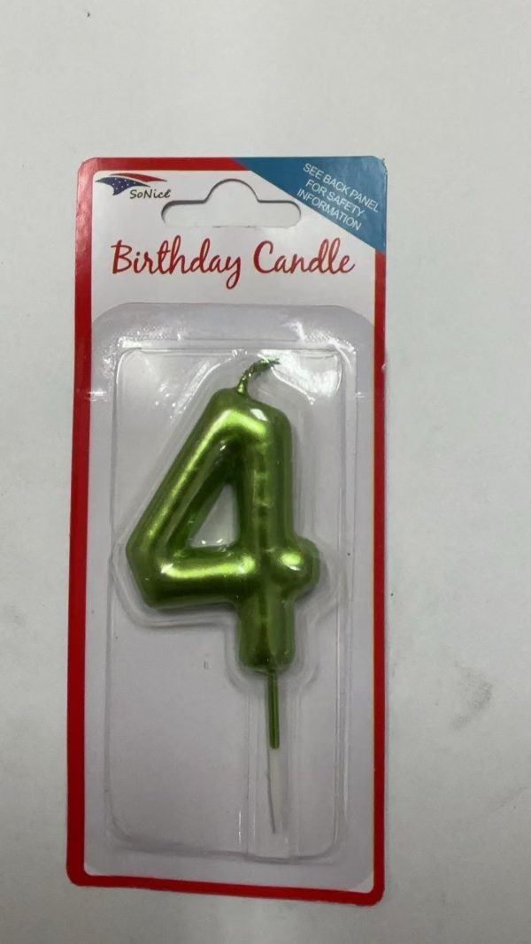 Metallic Birthday Number Candle lime green 4