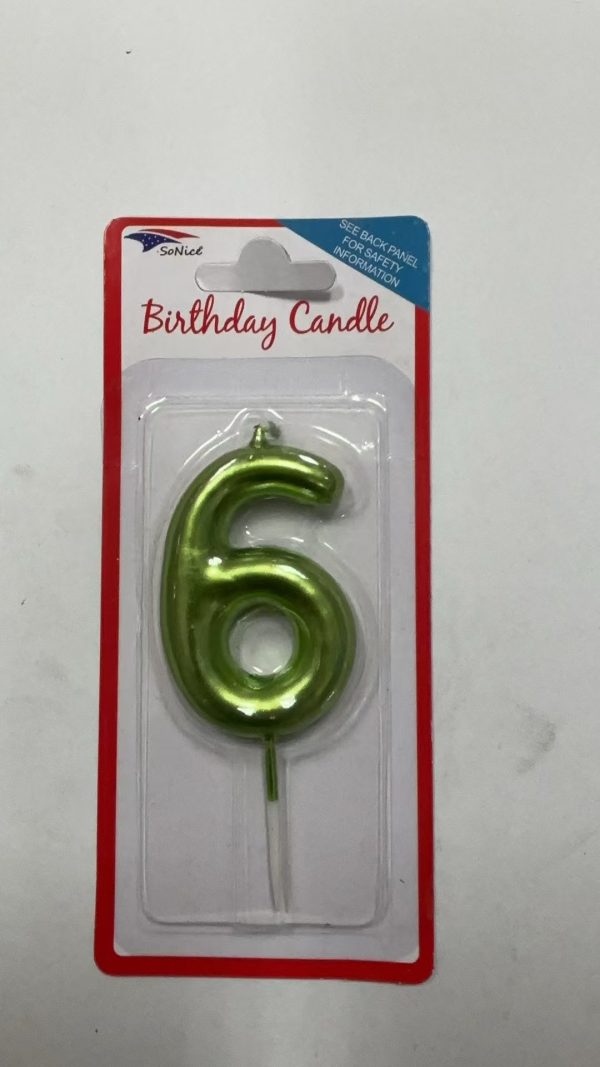 Metallic Birthday Number Candle lime green 6