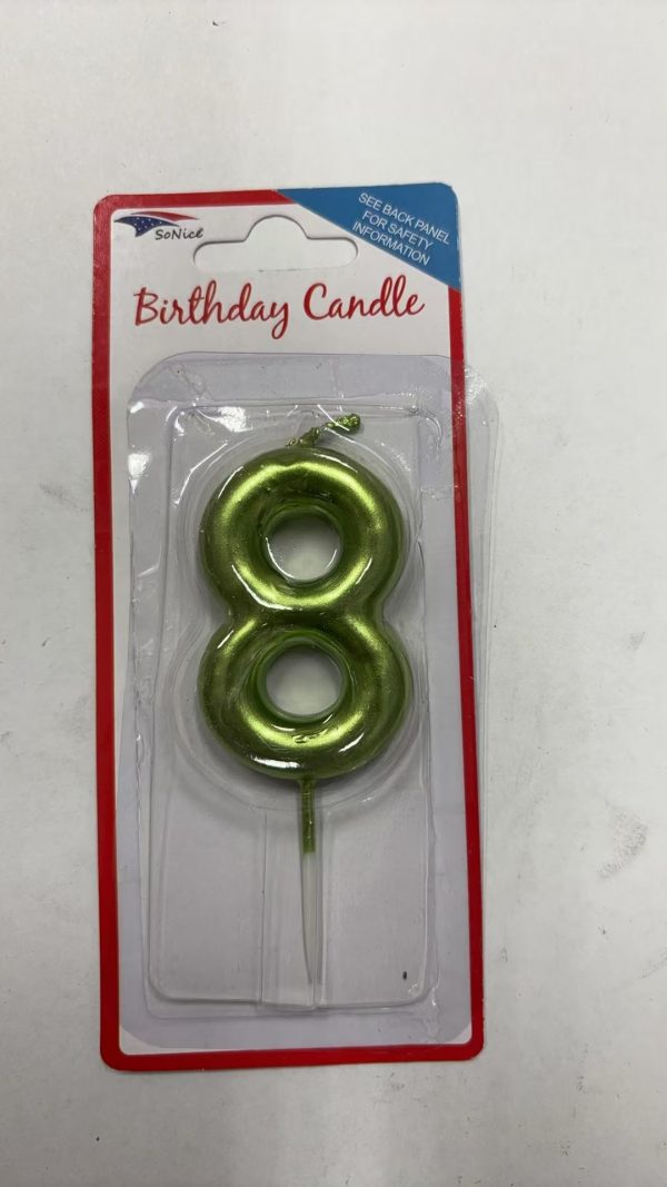 Metallic Birthday Number Candle lime green 8