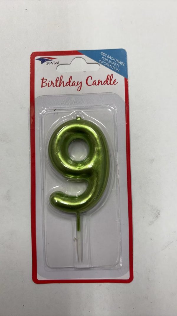 Metallic Birthday Number Candle lime green 9