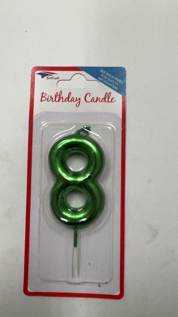 Metallic Birthday Number Candle emerald 8