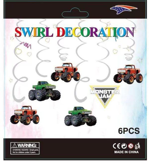 Themed Decoration Swirls 6 CT, Monster Truck