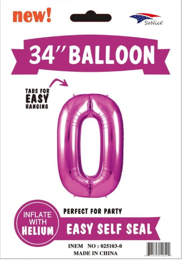 34" FOIL BALLOON  Fuchsia NUMBER 0