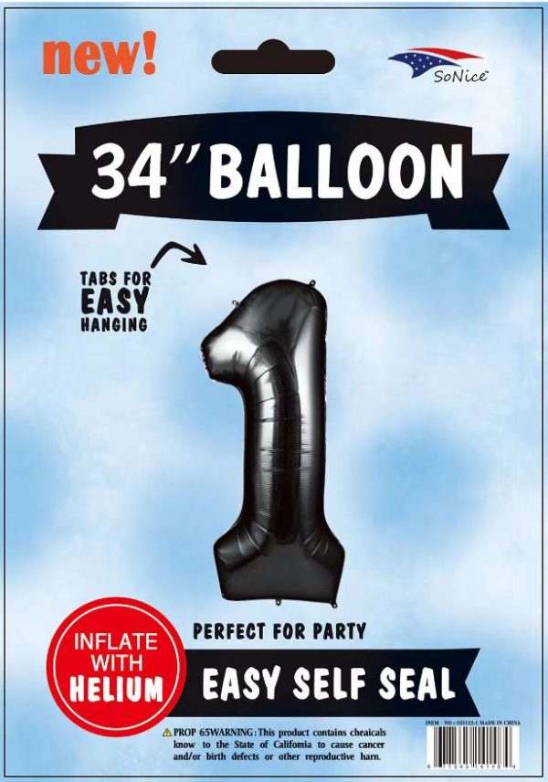 34" FOIL BALLOON  Black NUMBER 1