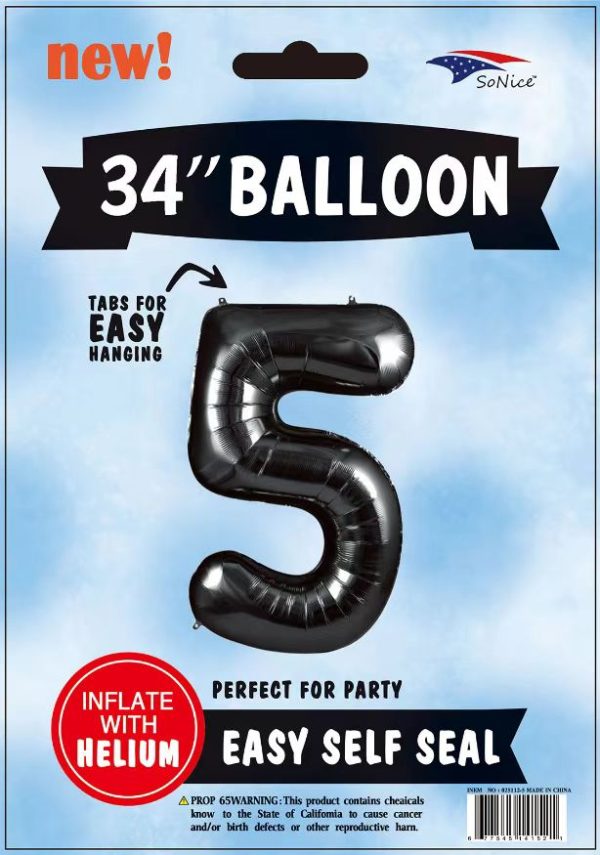 34" FOIL BALLOON  Black NUMBER 5