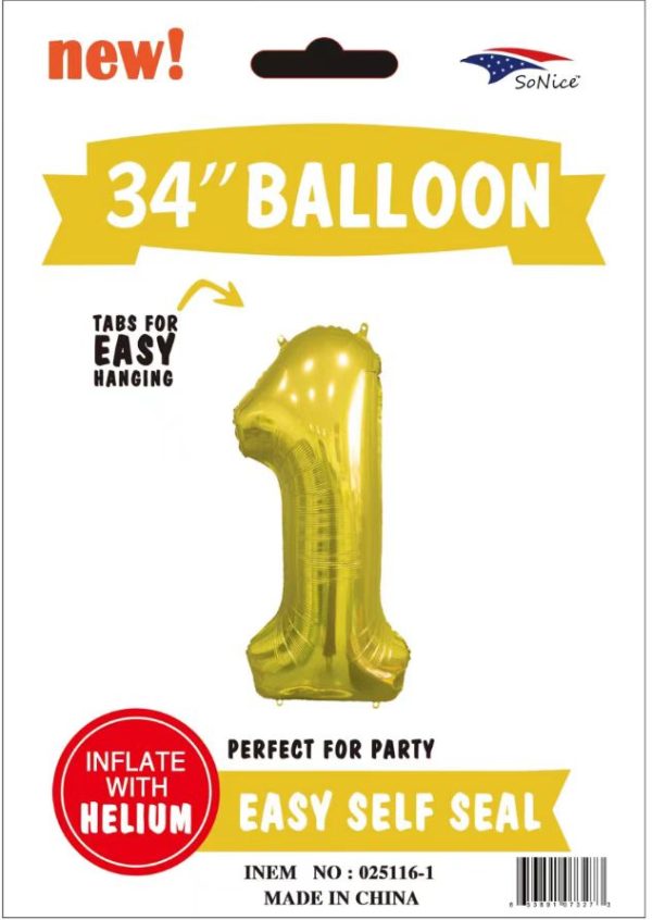 34"GOLD FOIL BALLOON  NUMBER 1