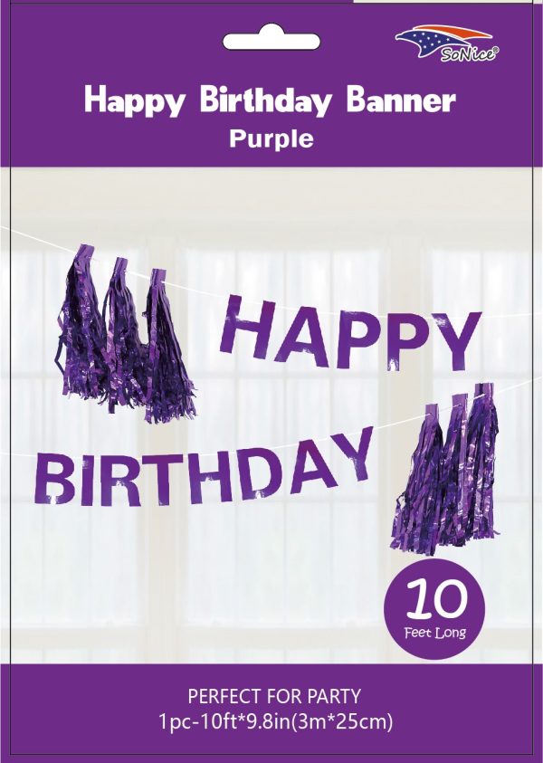 10FT Happy Birthday Banner with Tassel Purple