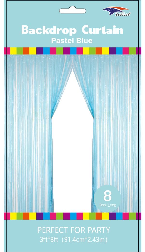 Metallic Fringe Curtain, Pastel Blue