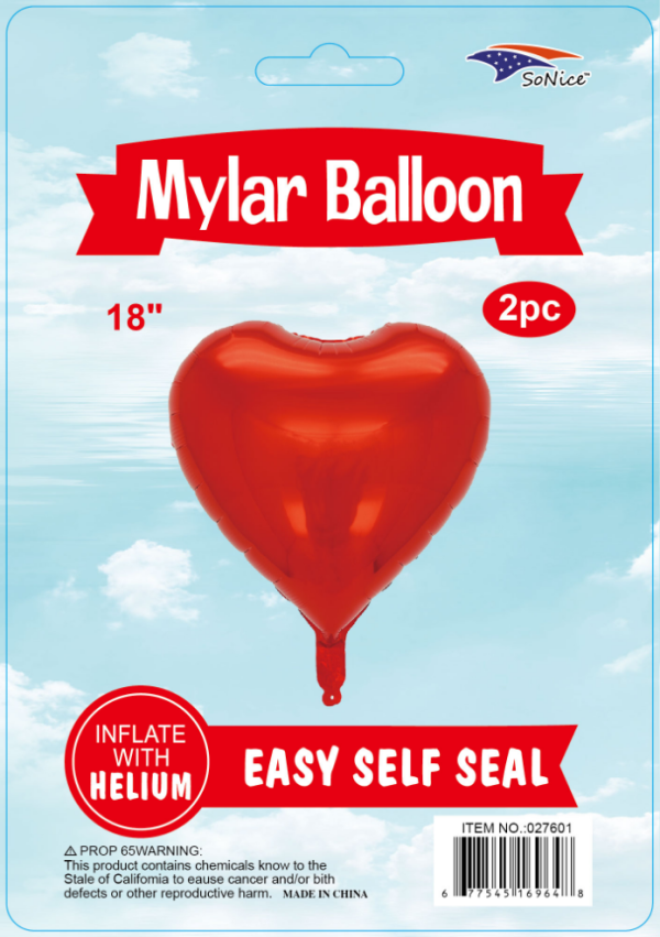 18" Mylar  Balloons Heart 2PCS Red